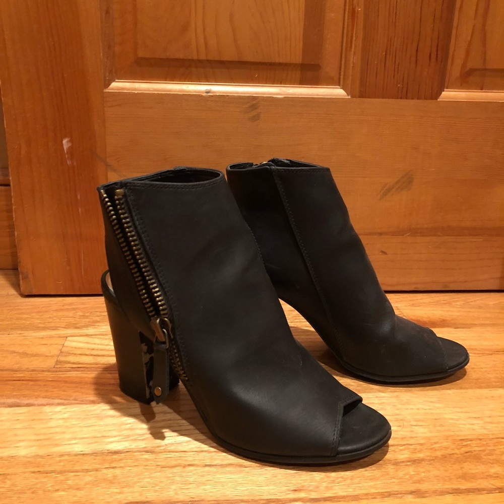 Black Leather Open Toe Booties Size 7.5